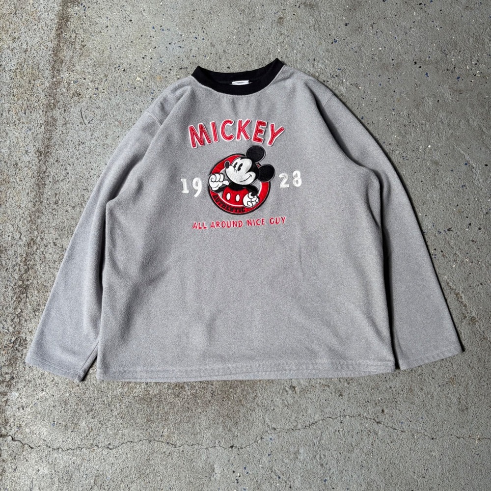 Disney Store Mickey Mouse Fleece Pullover Gray Embroidered Crewneck LA1502 M